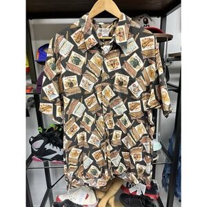 Vintage 90s Cuban Cigars All Over Print Cottonseed Polo Shirt Size XL